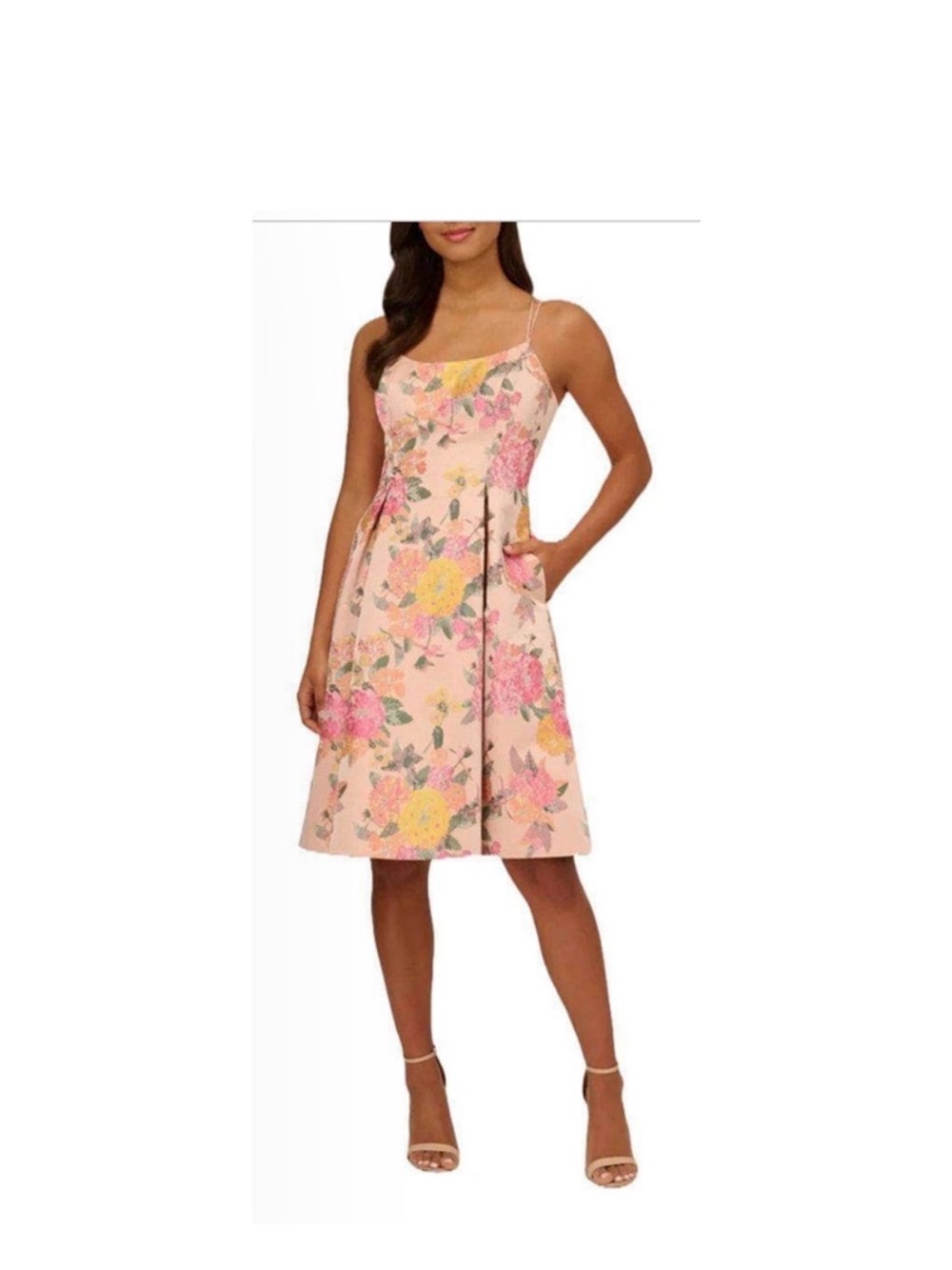 Adrianna Papell Blush Pink Floral Fit-and-Flare Dress with pockets!